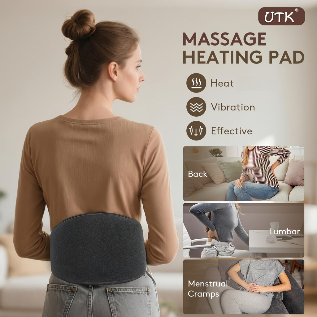 UTK Stone Heating & Pad for Lower - Adjustable 103-159°F Temperature & 3-Level Vibration, USB-Powered Heating Belt for Waist, Lumbar, Abdomen - Professional Grade, Ideal Gift, Ergonomic Design | Textured Surface, Massager