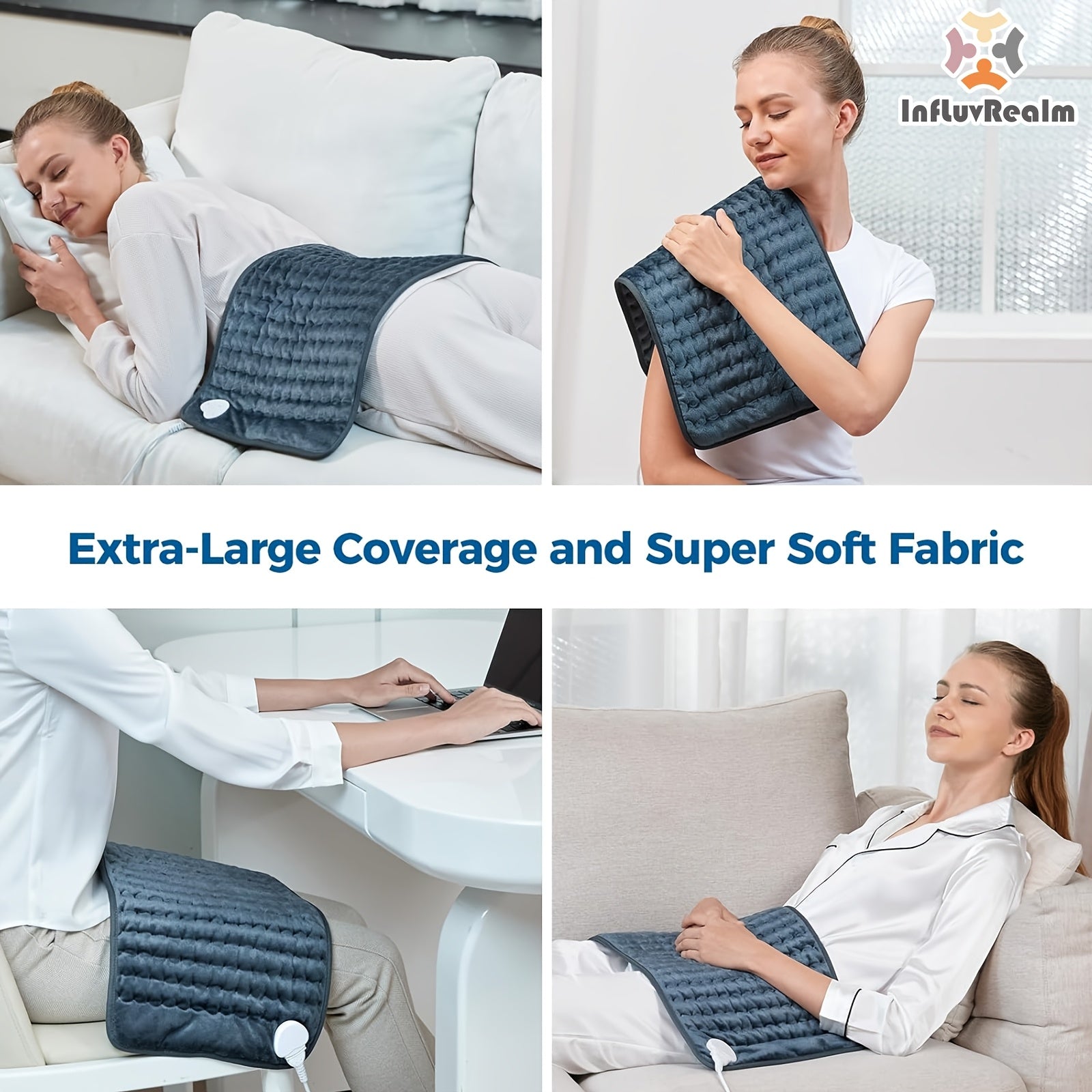 InfLuvRealm Electric Heating Pad for Back, Neck, Shoulder, Knee & Leg - 6 Heat Levels up to 150°F, 2-Hour Auto-Off, 12x24 Inch Soft Flannel Machine Washable - Gift for Men, Mom, Dad, Portable Heat | Premium Look Pad | Durable Comfort