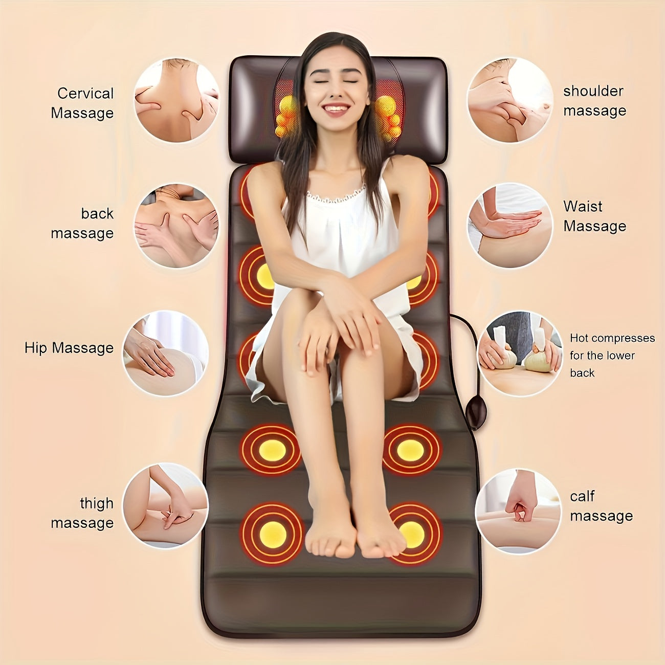 1 Set Of Large Brown Full Body Heating Massagers, 2 Styles Of PU Material, with Neck And Foot Devices And Massage Headrest, Lumbar Pillow, Timer, Comfortable And Wear-resistant, Non-slip Bottom, Easy to Store, Suitable for Home, Office Take A Nap, Massage