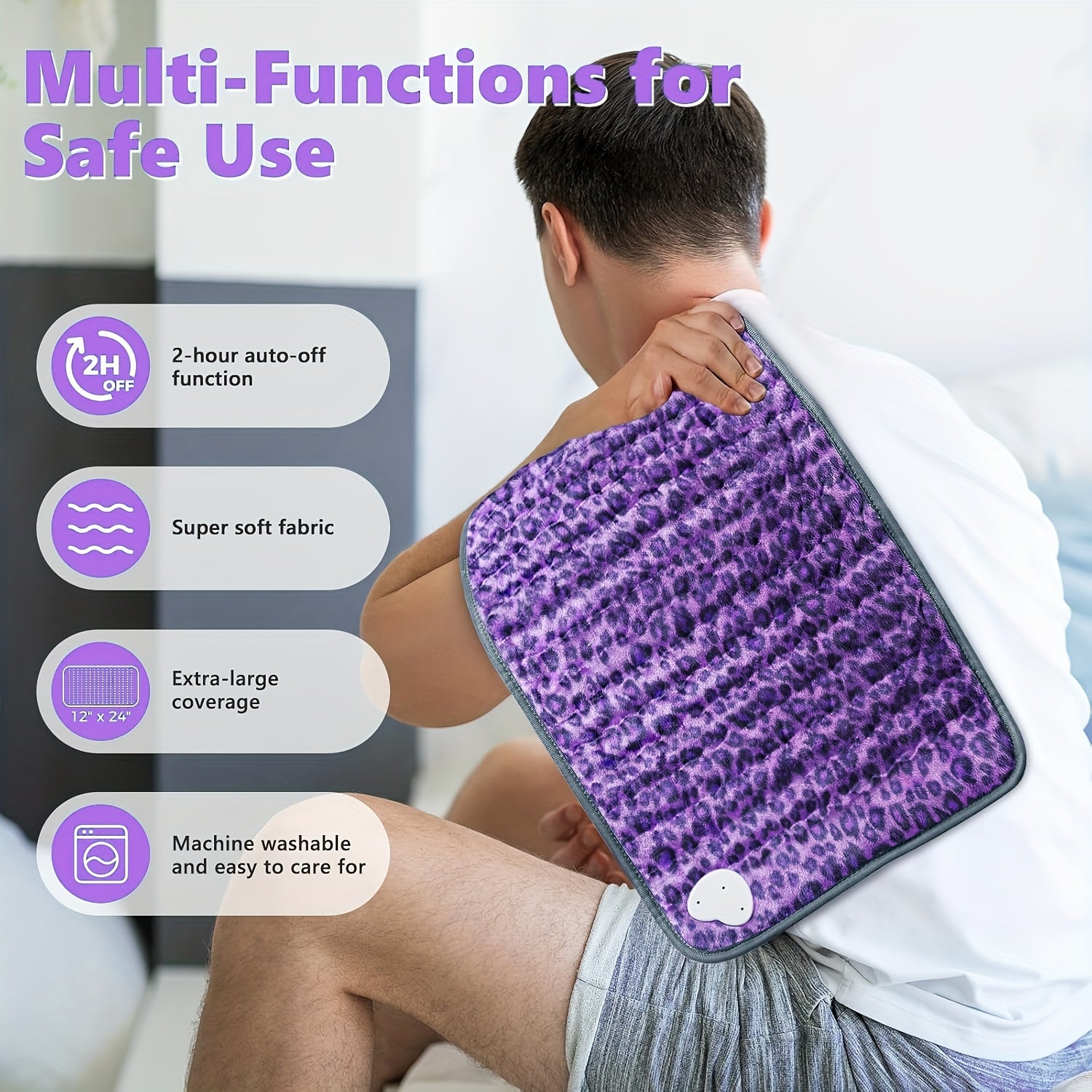 XL Double-Sided Heating Pad With Remote Control - Electric Back, Neck & Shoulder Blanket, Adjustable Heat Settings, Auto Shut-Off, Soft Purple Polyester - Ideal Gift For Men, Women, Mom, Dad, Adjustable Heating Pad | Quilted Texture | Soft Polyester
