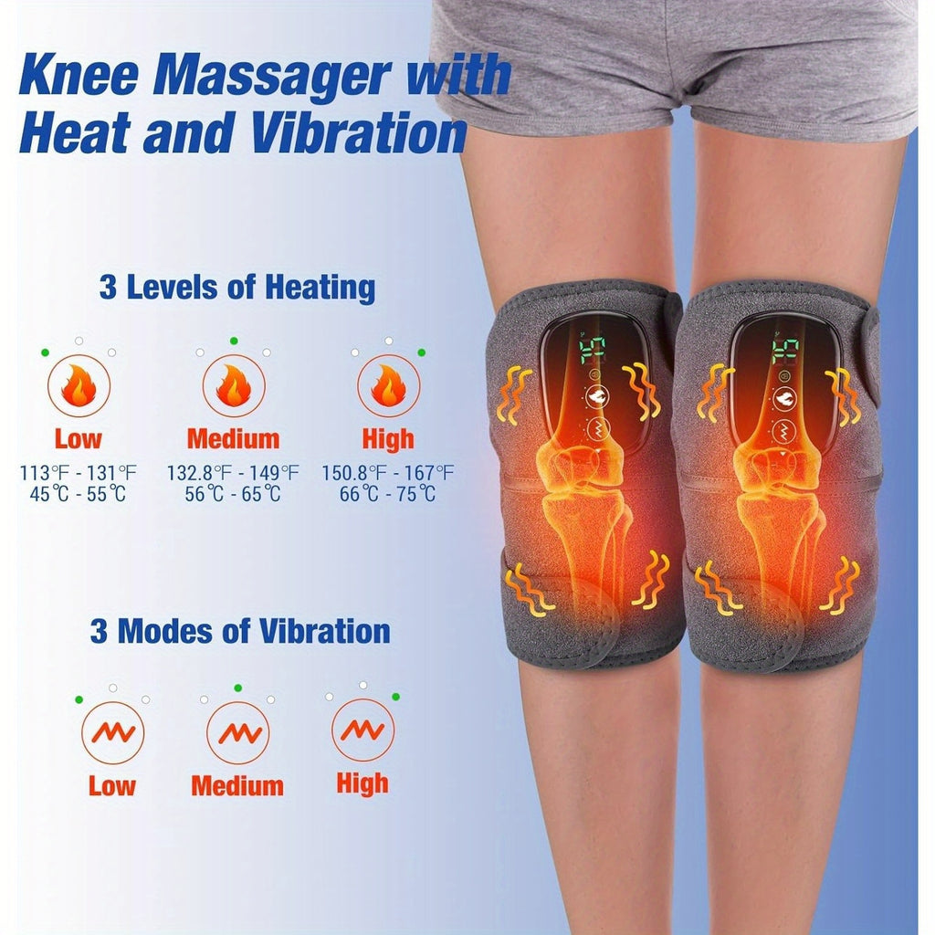 [3-in-1 Knee Massager] 3-in-1 Cordless Knee Massager with Heat and Vibration | Kneepad Vibrator Shoulder Knee Elbow Heating Pad Massage, Knee Brace with Massager