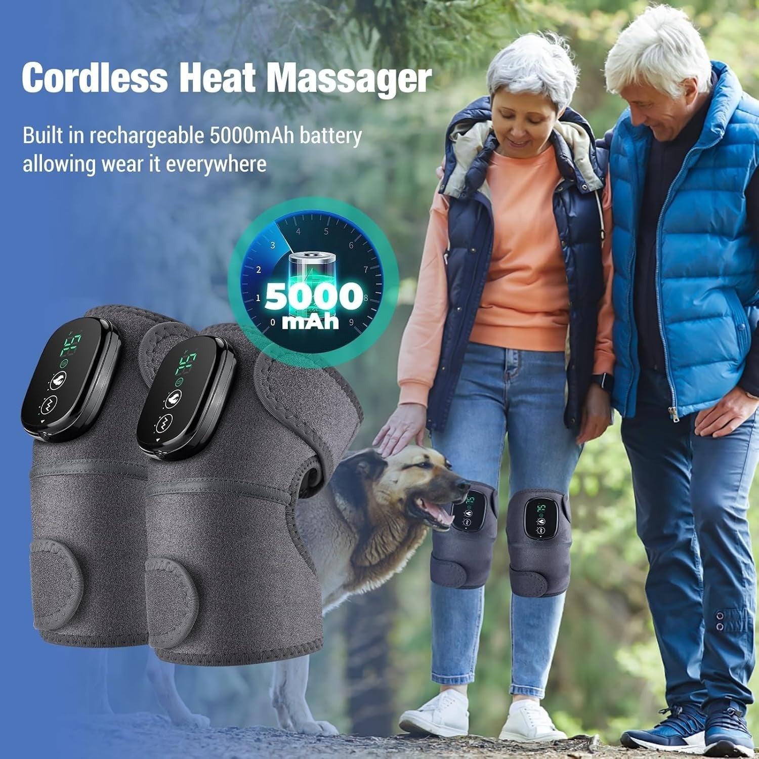 [3-in-1 Knee Massager] 3-in-1 Cordless Knee Massager with Heat and Vibration | Kneepad Vibrator Shoulder Knee Elbow Heating Pad Massage, Knee Brace with Massager