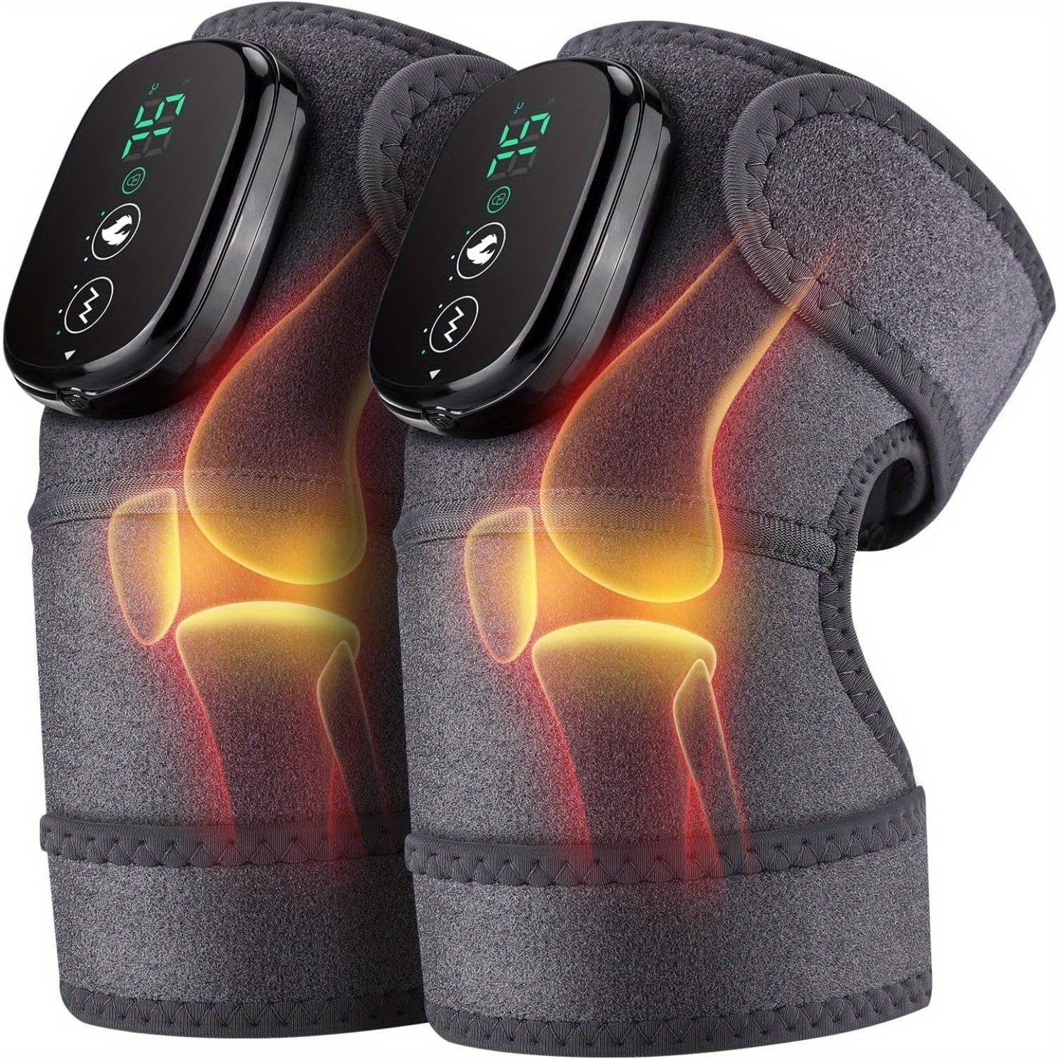 [3-in-1 Knee Massager] 3-in-1 Cordless Knee Massager with Heat and Vibration | Kneepad Vibrator Shoulder Knee Elbow Heating Pad Massage, Knee Brace with Massager