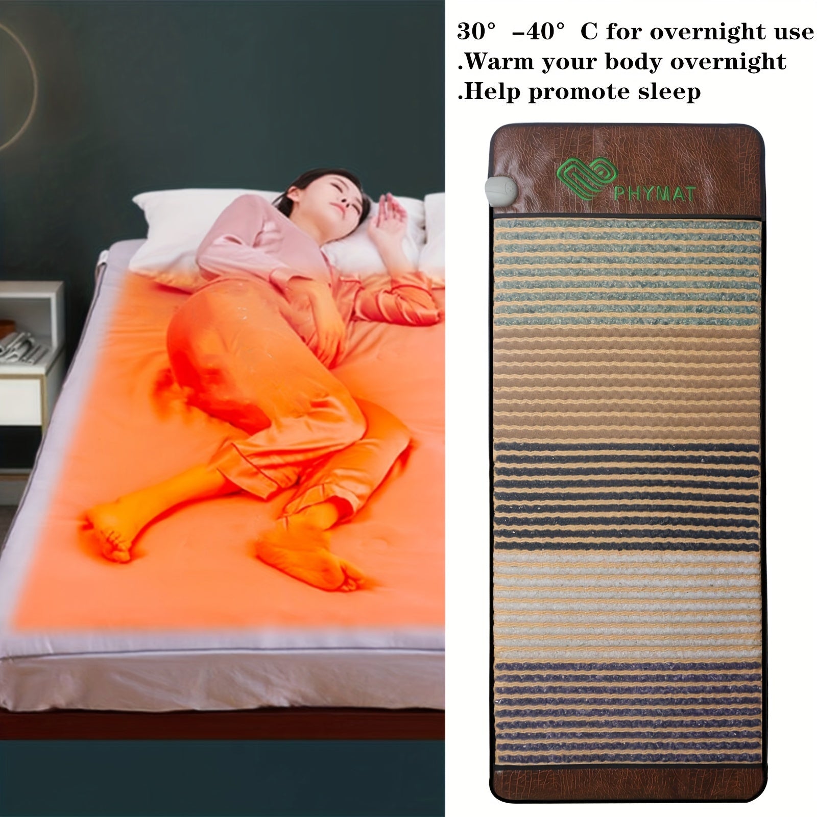 PHYMAT Crystal Stone Heating Pad, Portable Full Body Electric Heating Mat With 5 Color Crystal Stone On Surface, Hot Stone Massage Mat, Infrared Heating, Overheat Protection, Adjustable Timer & Temperature, Auto Off, Father'S Day, Mother'S Day Gifts