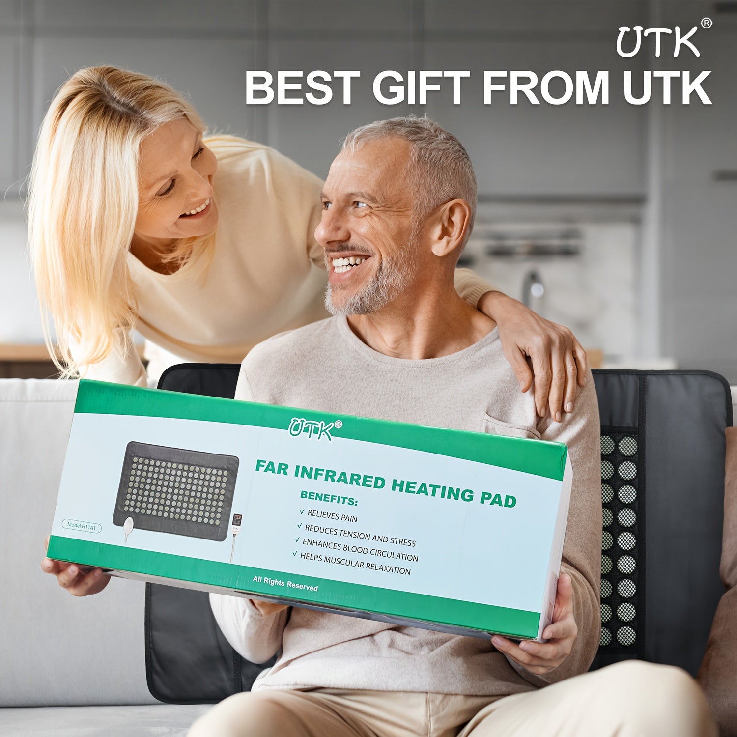 UTK Heating Pad for Back with Auto Shut-Off & Memory Function, 23.5"x16" Large Heating Pad with Adjustable Temperature (104°F-140°F), Overheat Protection & Portable Travel Bag - PU Heating Pad for Lower Back, Neck, Shoulders - Ideal Gift for Men & Women,