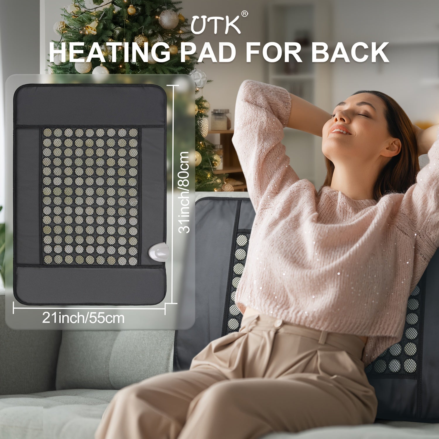 UTK Heating Pad for Back with Auto Shut-Off & Memory Function, 23.5"x16" Large Heating Pad with Adjustable Temperature (104°F-140°F), Overheat Protection & Portable Travel Bag - PU Heating Pad for Lower Back, Neck, Shoulders - Ideal Gift for Men & Women,
