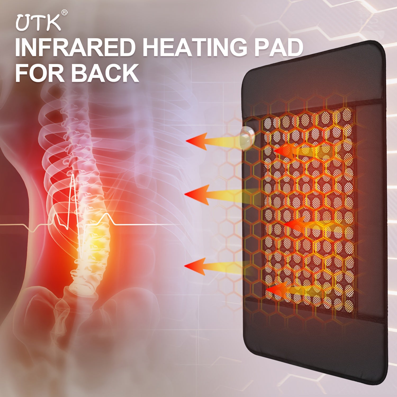 UTK Heating Pad for Back with Auto Shut-Off & Memory Function, 23.5"x16" Large Heating Pad with Adjustable Temperature (104°F-140°F), Overheat Protection & Portable Travel Bag - PU Heating Pad for Lower Back, Neck, Shoulders - Ideal Gift for Men & Women,