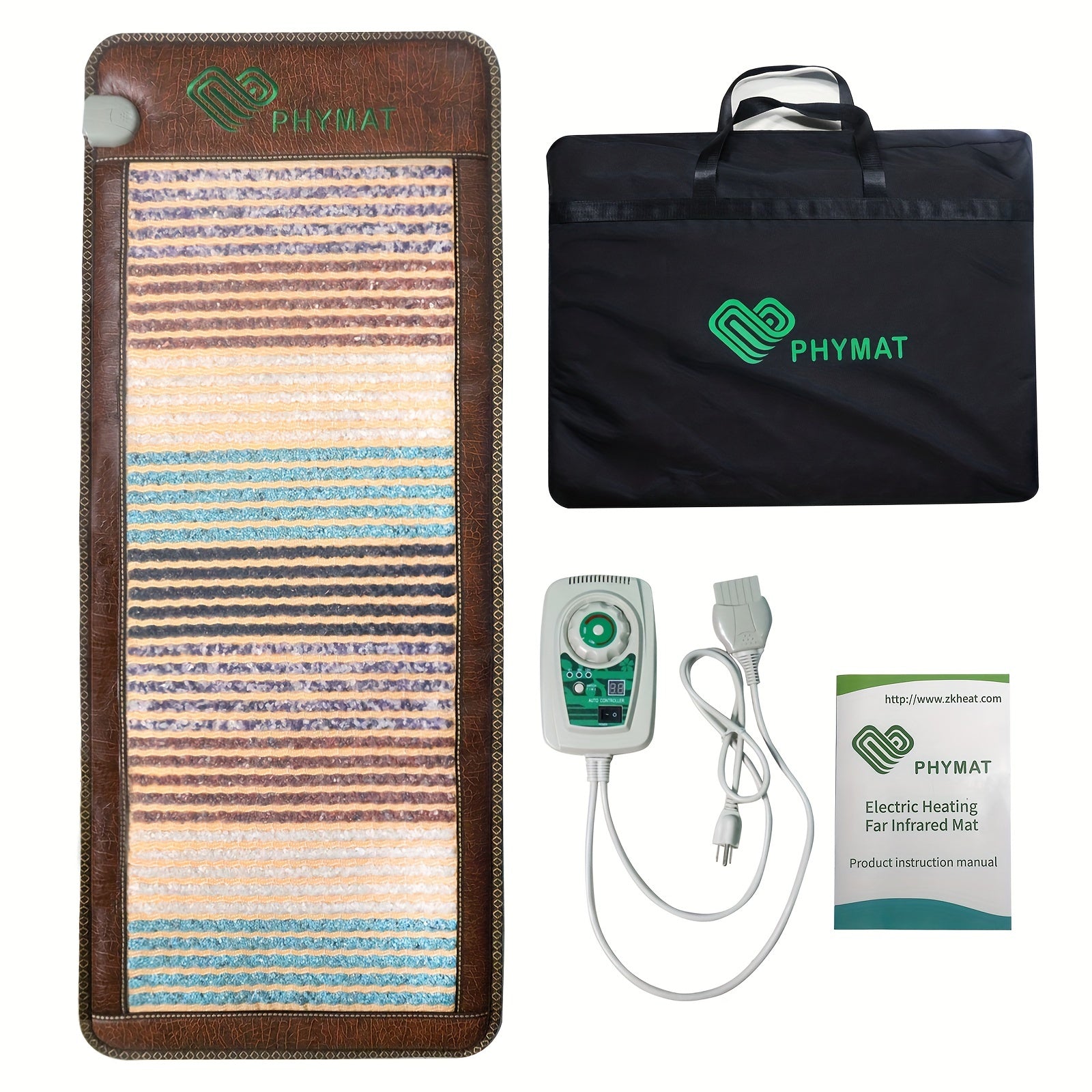 PHYMAT Far Infrared Heating Pad - Electric Heating Mat With 5 Color Crystal Stone On Suface - Full Body Size Infrared Mat - Adjustable Timer And Temperature, Overheat Protection And Auto Off Function