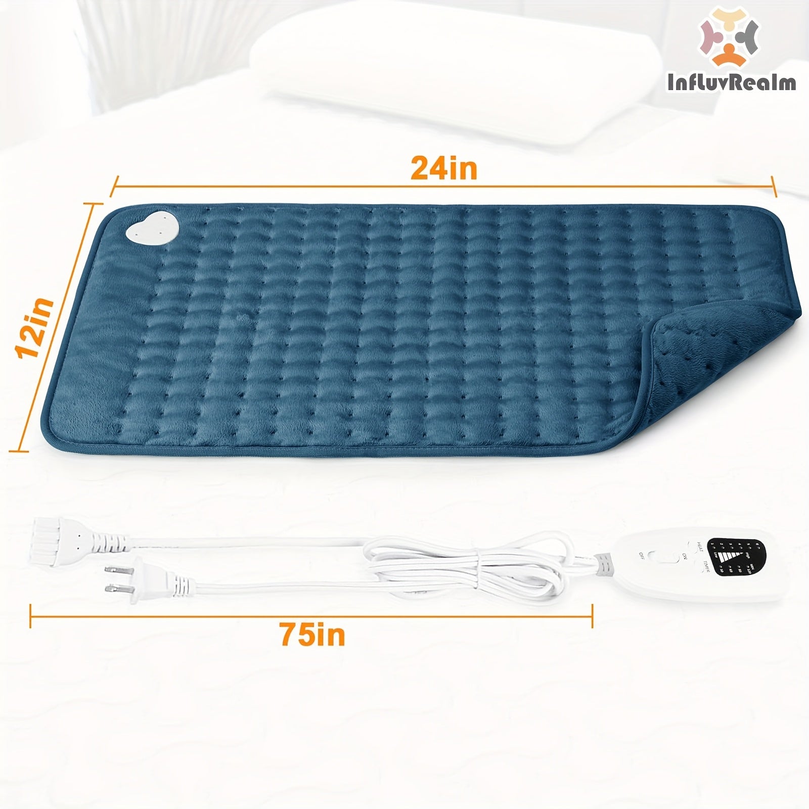 InfLuvRealm Electric Heating Pad for Back, Neck, Shoulder, Knee & Leg - 6 Heat Levels up to 150°F, 2-Hour Auto-Off, 12x24 Inch Soft Flannel Machine Washable - Gift for Men, Mom, Dad, Portable Heat | Premium Look Pad | Durable Comfort