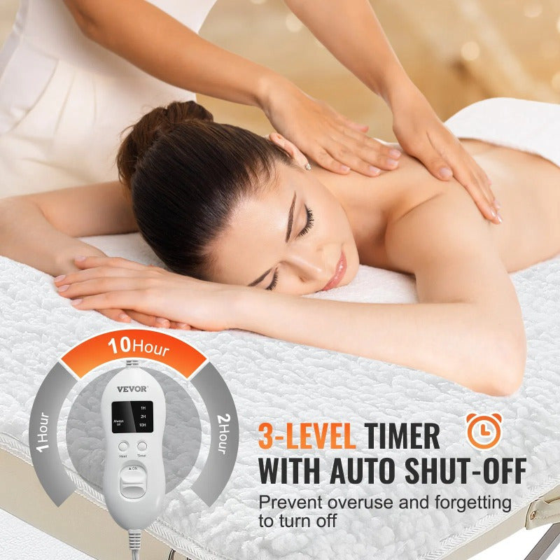 VEVOR Massage Table Warmer Heating Pad - 1" Thickened Fleece with Timer, 3 Heat Settings & 3 Modes (Massage, Heat, Timer), Ergonomic Design for Muscle Relaxation, Post-Workout Recovery, Home Use, Massage Tool, Sleek Design, Durable Construction