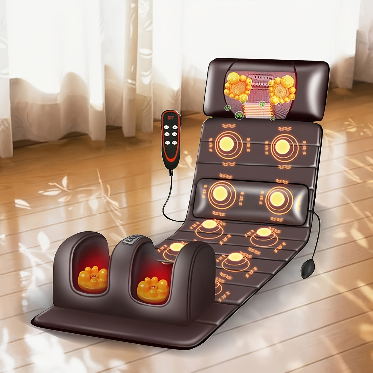 1 Set Of Large Brown Full Body Heating Massagers, 2 Styles Of PU Material, with Neck And Foot Devices And Massage Headrest, Lumbar Pillow, Timer, Comfortable And Wear-resistant, Non-slip Bottom, Easy to Store, Suitable for Home, Office Take A Nap, Massage
