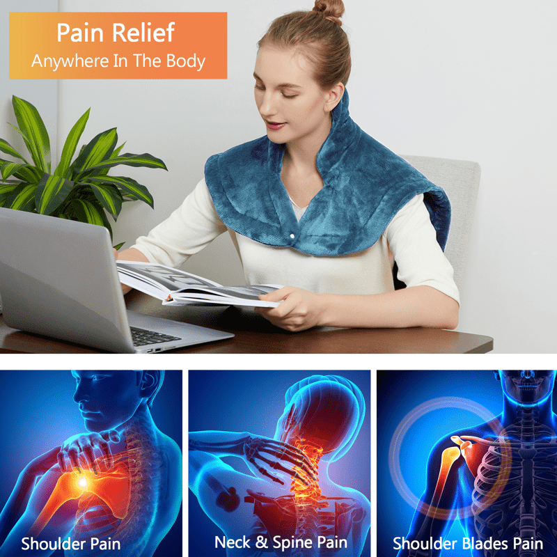 Large Weighted Heating Pad for Neck and Shoulders - Fast Heating, 4 Temperature Settings, Auto Shut Off, Full Body Back Pain Relief, Electric Heating Pad, Grey, 33"x22