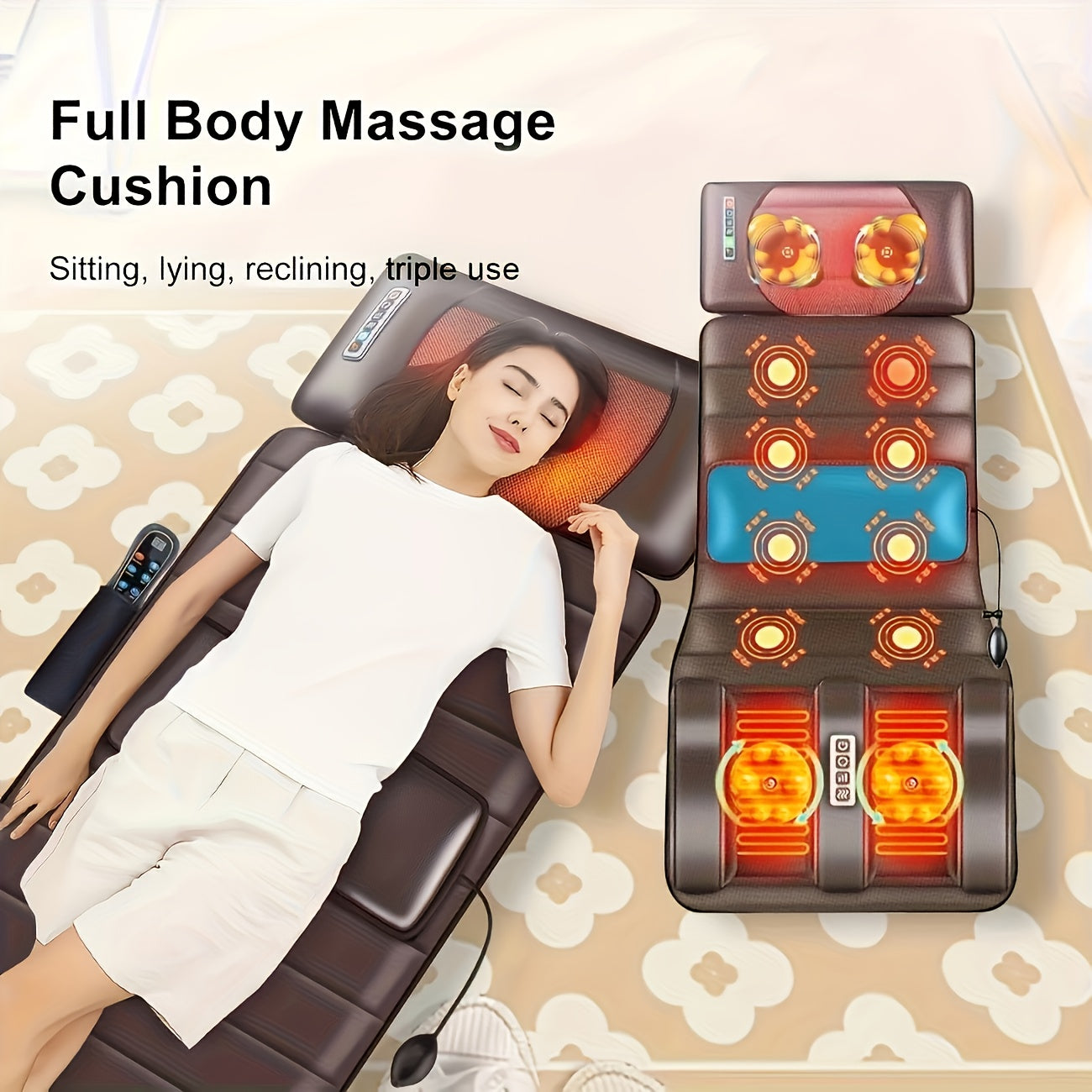 1 Set Of Large Brown Full Body Heating Massagers, 2 Styles Of PU Material, with Neck And Foot Devices And Massage Headrest, Lumbar Pillow, Timer, Comfortable And Wear-resistant, Non-slip Bottom, Easy to Store, Suitable for Home, Office Take A Nap, Massage