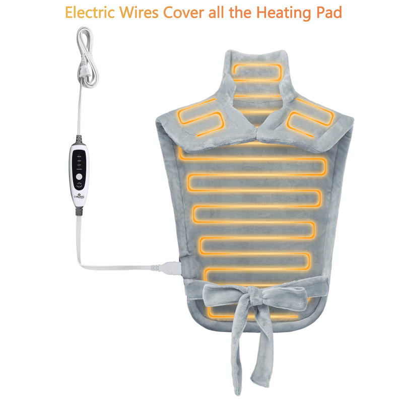 Large Weighted Heating Pad for Neck and Shoulders - Fast Heating, 4 Temperature Settings, Auto Shut Off, Full Body Back Pain Relief, Electric Heating Pad, Grey, 33"x22