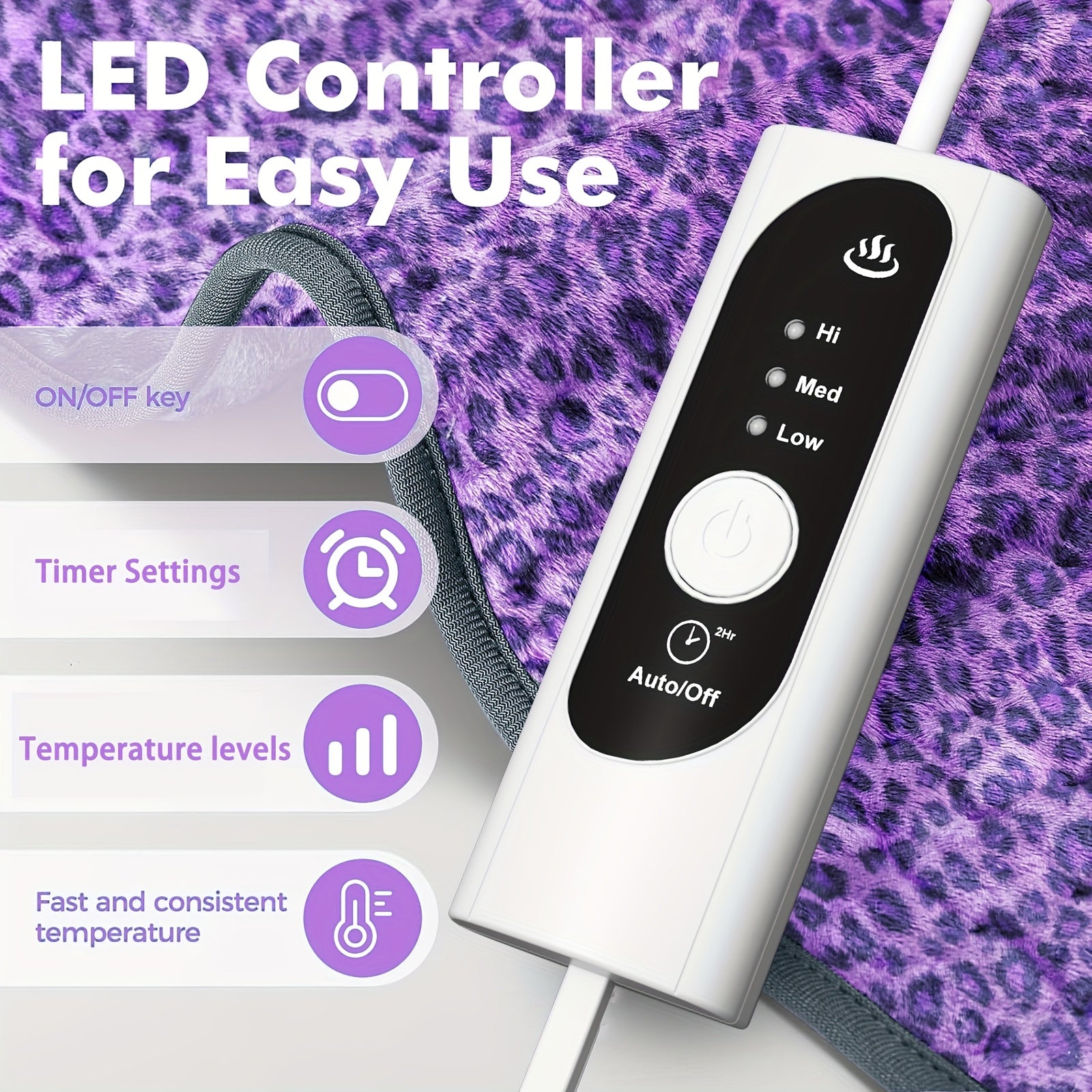 XL Double-Sided Heating Pad With Remote Control - Electric Back, Neck & Shoulder Blanket, Adjustable Heat Settings, Auto Shut-Off, Soft Purple Polyester - Ideal Gift For Men, Women, Mom, Dad, Adjustable Heating Pad | Quilted Texture | Soft Polyester