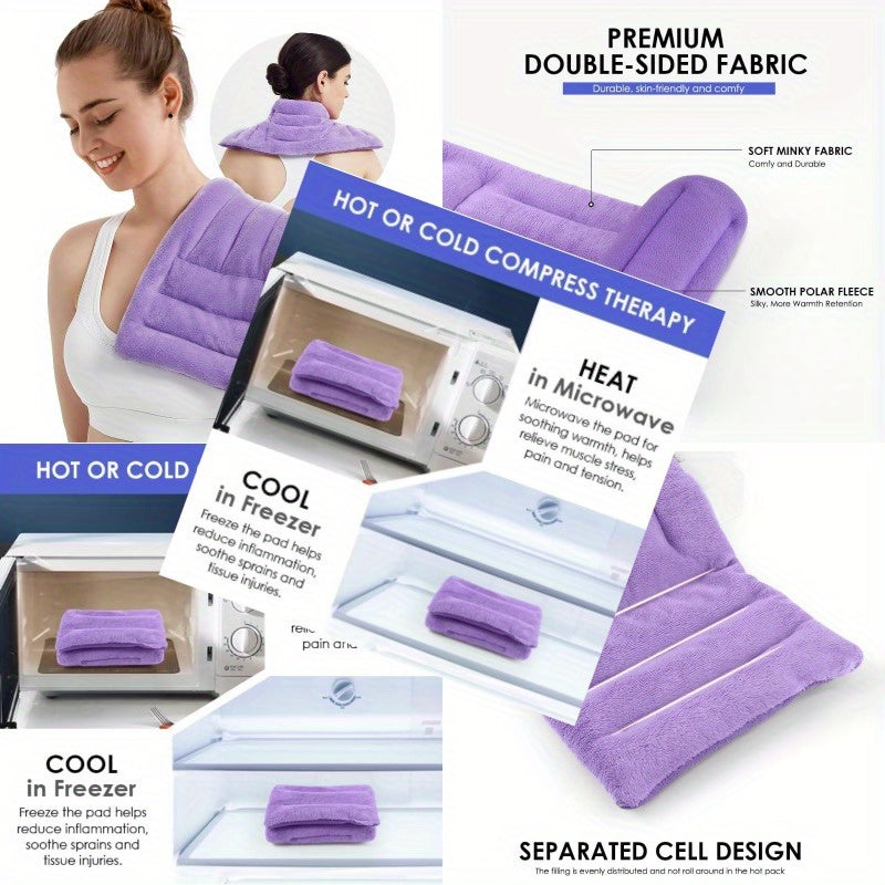 Microwave Heating Pad 8 x 18 Microwavable Moist Heat Pads for Neck Shoulder Back Knee Period Cramps Rice Heat Pack Hot Cold Compress Reusable Portable Purple, Hot Compress for Pain, Ergonomic Support, Compact Design, Microwavable Material, Durable Fabric,