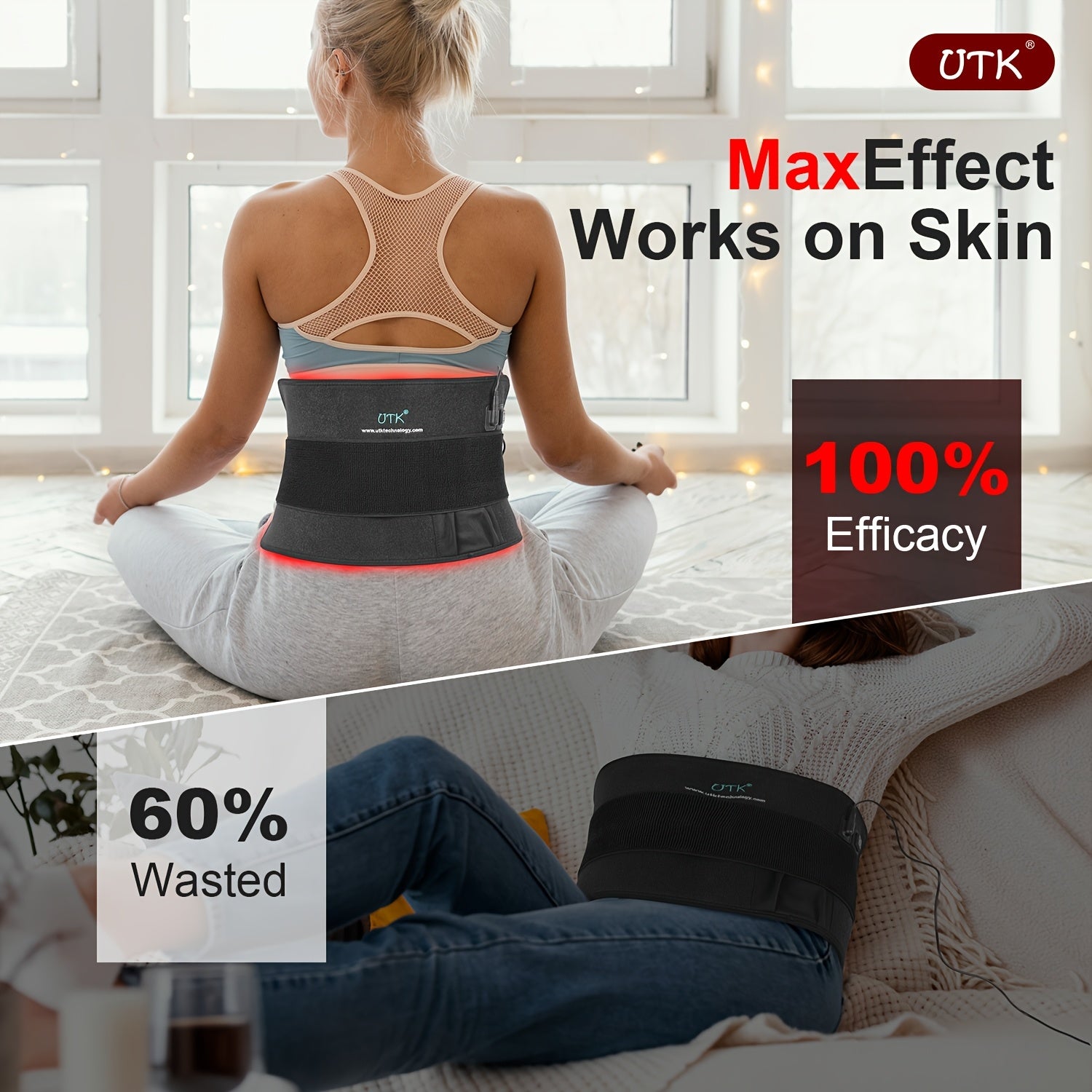 Portable Red Light Relax Pad with NIR Deep Penetration - 660nm & 850nm Wavelengths for Pain Relief in Back, Knees, Hands, Feet - USB-Powered Heating Pad for Home Use, Men & Women, Heat Pad for Back Pain, Adjustable Strap Design, Comfortable Fit, Joint