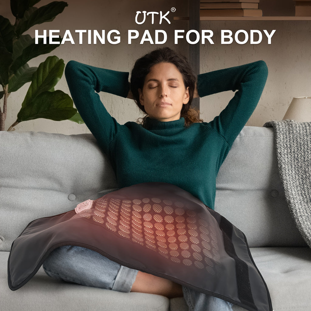 UTK Heating Pad for Back with Auto Shut-Off & Memory Function, 23.5"x16" Large Heating Pad with Adjustable Temperature (104°F-140°F), Overheat Protection & Portable Travel Bag - PU Heating Pad for Lower Back, Neck, Shoulders - Ideal Gift for Men & Women,