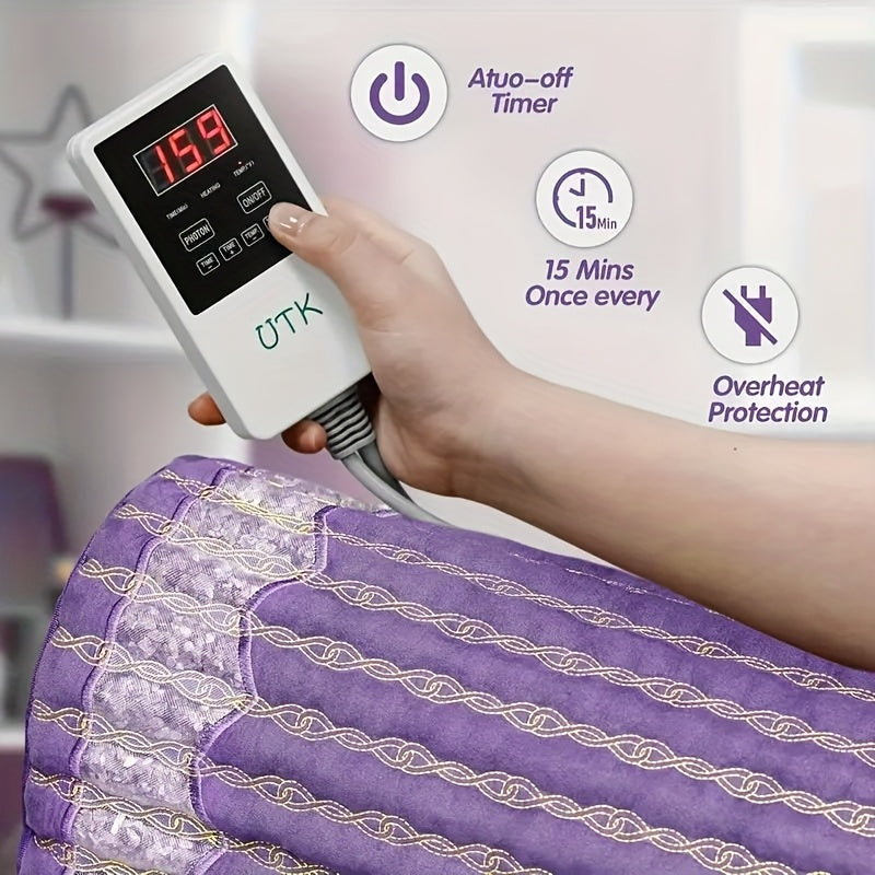 UTK 24" x 16" Large Back Heating Pad with Auto Shut-Off & Portable Storage Bag - Soft Light Beige-Friendly Fabric, Purple - for Yoga, Meditation, Home Use - Thoughtful Gift for Parents, Back Heating Pad for Back, Meditation Accessory, Elegant Design,