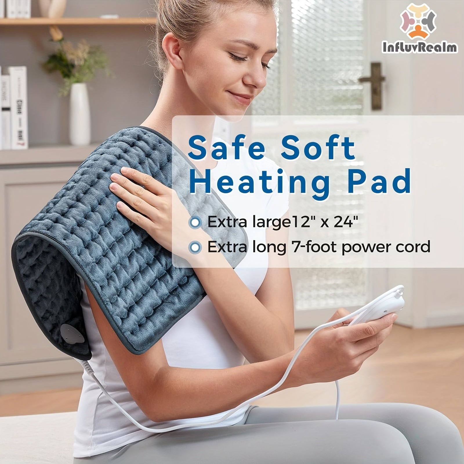 InfLuvRealm Electric Heating Pad for Back, Neck, Shoulder, Knee & Leg - 6 Heat Levels up to 150°F, 2-Hour Auto-Off, 12x24 Inch Soft Flannel Machine Washable - Gift for Men, Mom, Dad, Portable Heat | Premium Look Pad | Durable Comfort