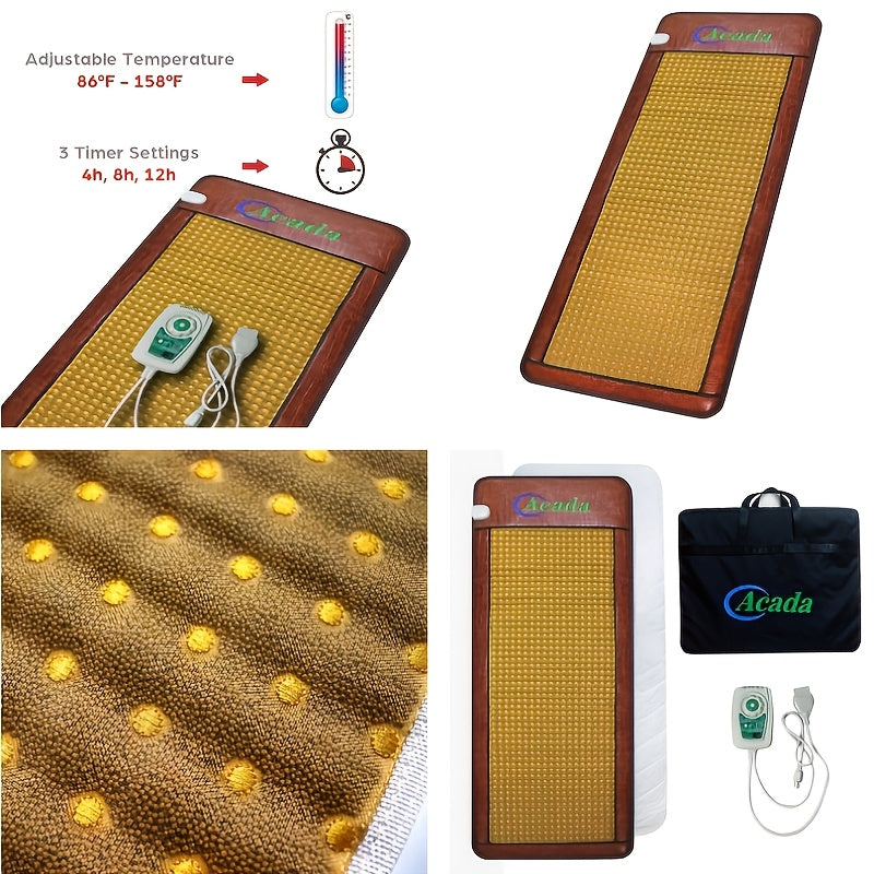 Acada Far Infrared Heating Pad, Large Size Electric Heating Pad, Relaxation Stone Heating Mat, Full Body Hot Stone Massage Mat, Auto Shut Off Function, Adjustable Timer & Temperature