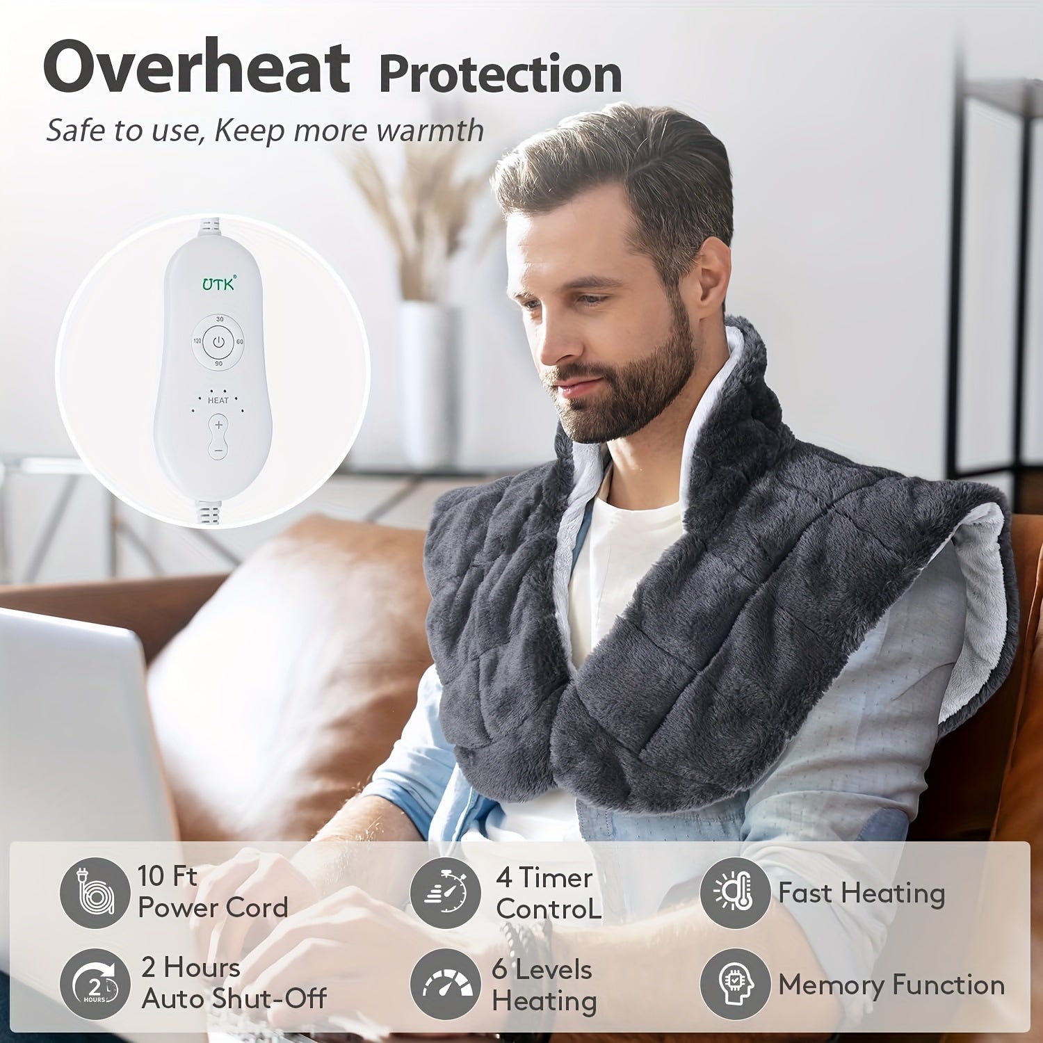 Heating Pad With 3 Times The Depth Of Warmth Shawl, Electric Heater, Weighted Instant Heating Pad Suitable For Neck And Shoulders, Heating Wrapping With 6 Heating Options And 4 Automatic Shut-off Timers, As A Christmas Gift For Mothers Blanket Shawl