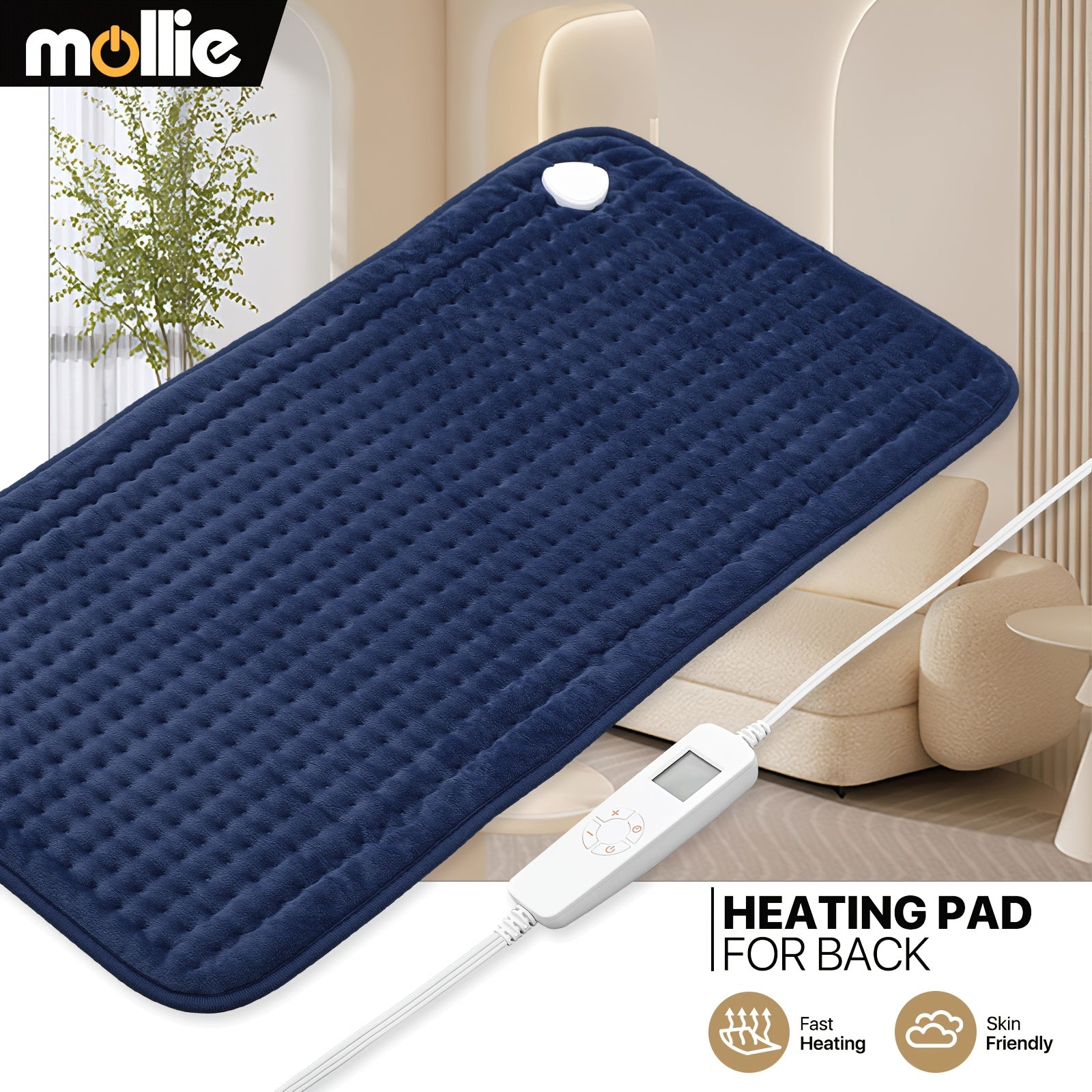 MONIBloom Electric Heating Pad Large 17" x 33" Heating Pad 6 Heat Settings and 30/60/90 Minutes Heating Pad Machine Washable Automatic Shut off