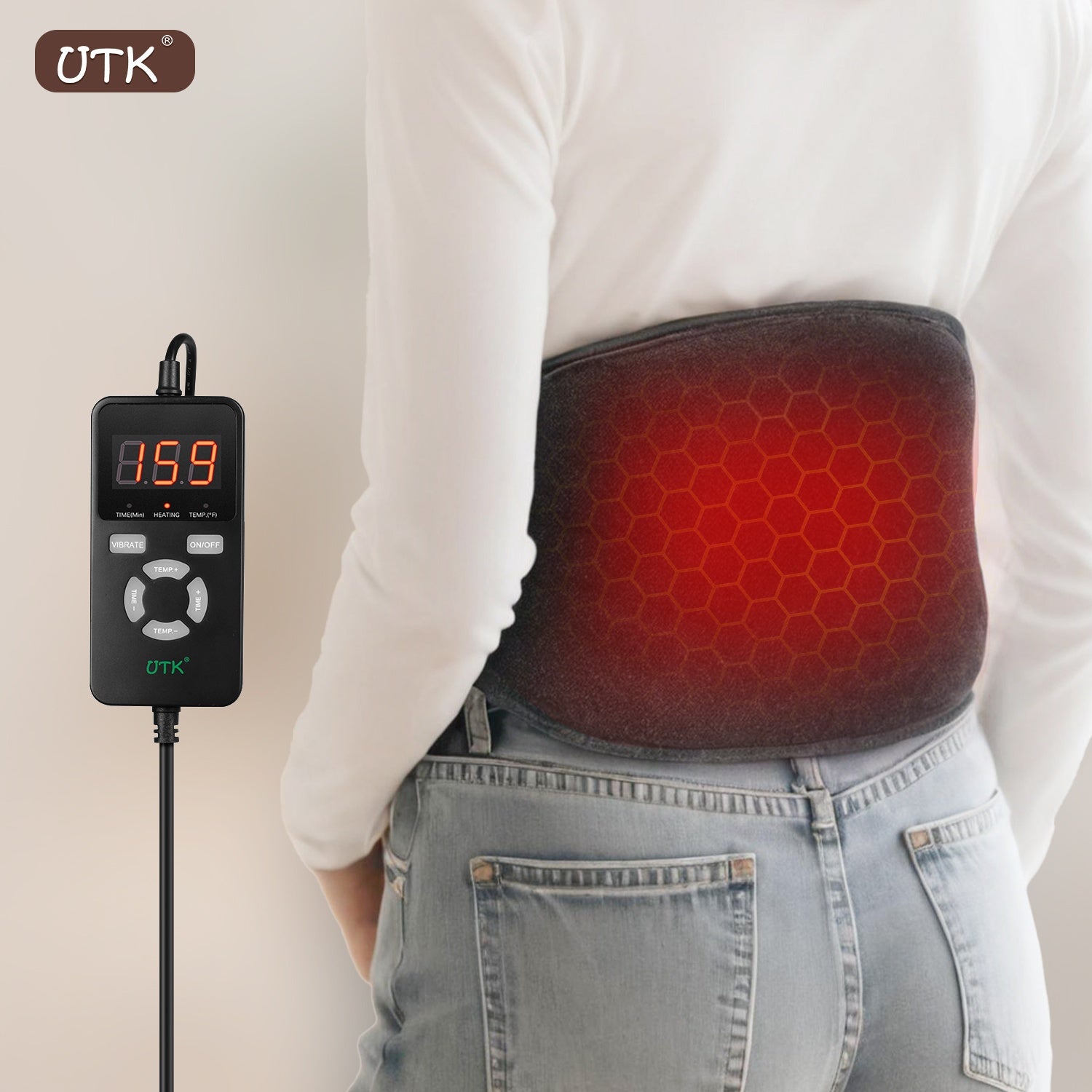 UTK Stone Heating & Pad for Lower - Adjustable 103-159°F Temperature & 3-Level Vibration, USB-Powered Heating Belt for Waist, Lumbar, Abdomen - Professional Grade, Ideal Gift, Ergonomic Design | Textured Surface, Massager