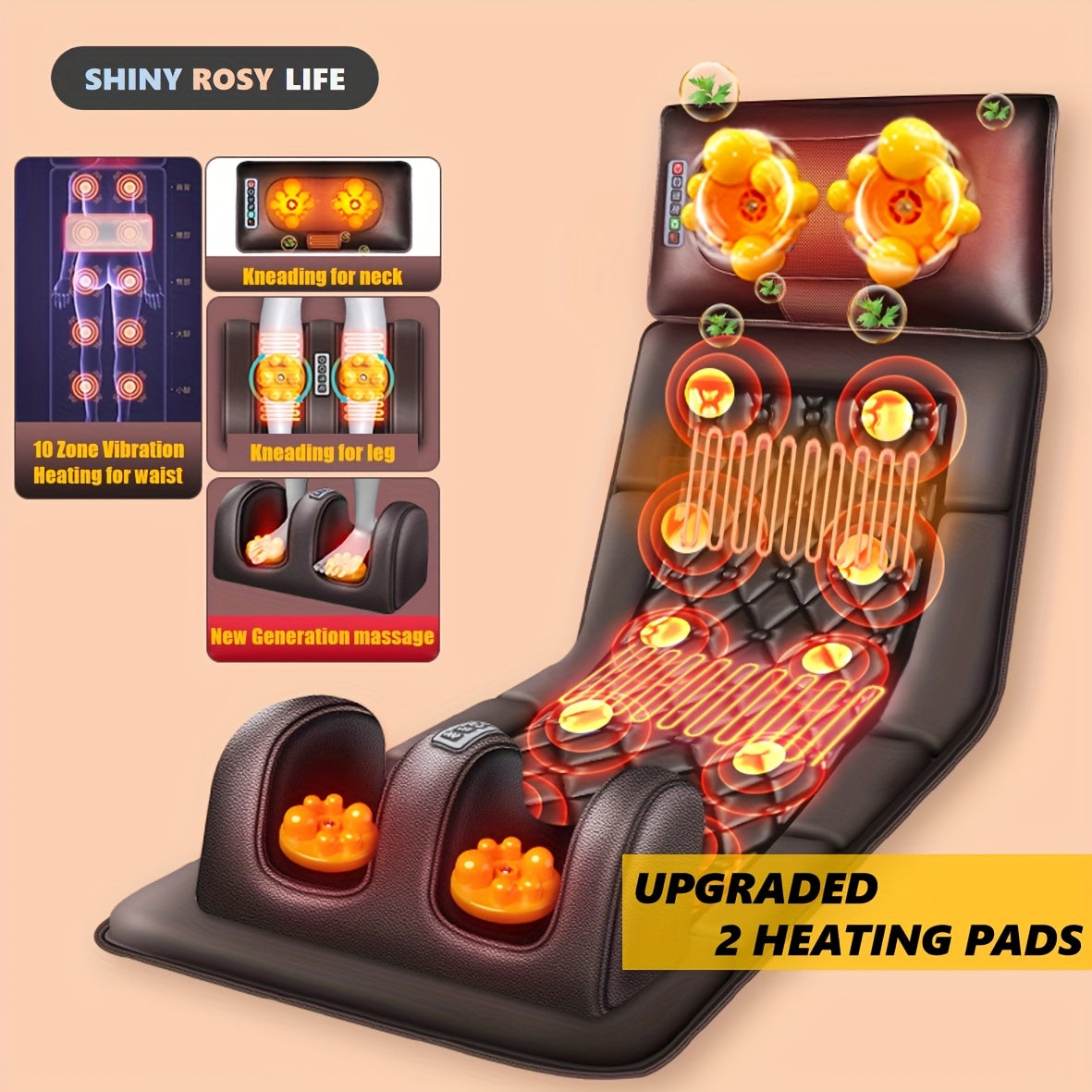 Full Body Massage Pad, Shoulder, Neck, Waist, Back, Legs Full Coverage Massage, Using Fabric, Removable Neck Massage Pillow, The Best Gift for Your Family, Foldable Storage, Large Heating Pad