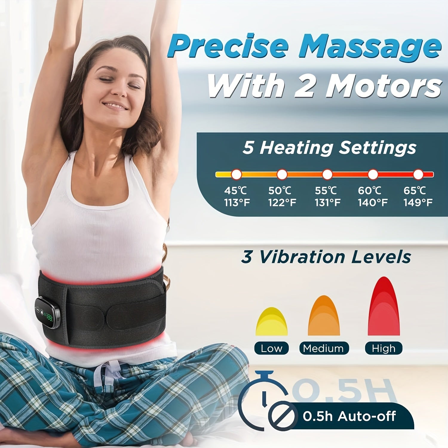 3-Temperature Heating Pad With Vibration Massage - Rechargeable Heating Belt For Lower Back, Portable Heat Wrap For Men & Women