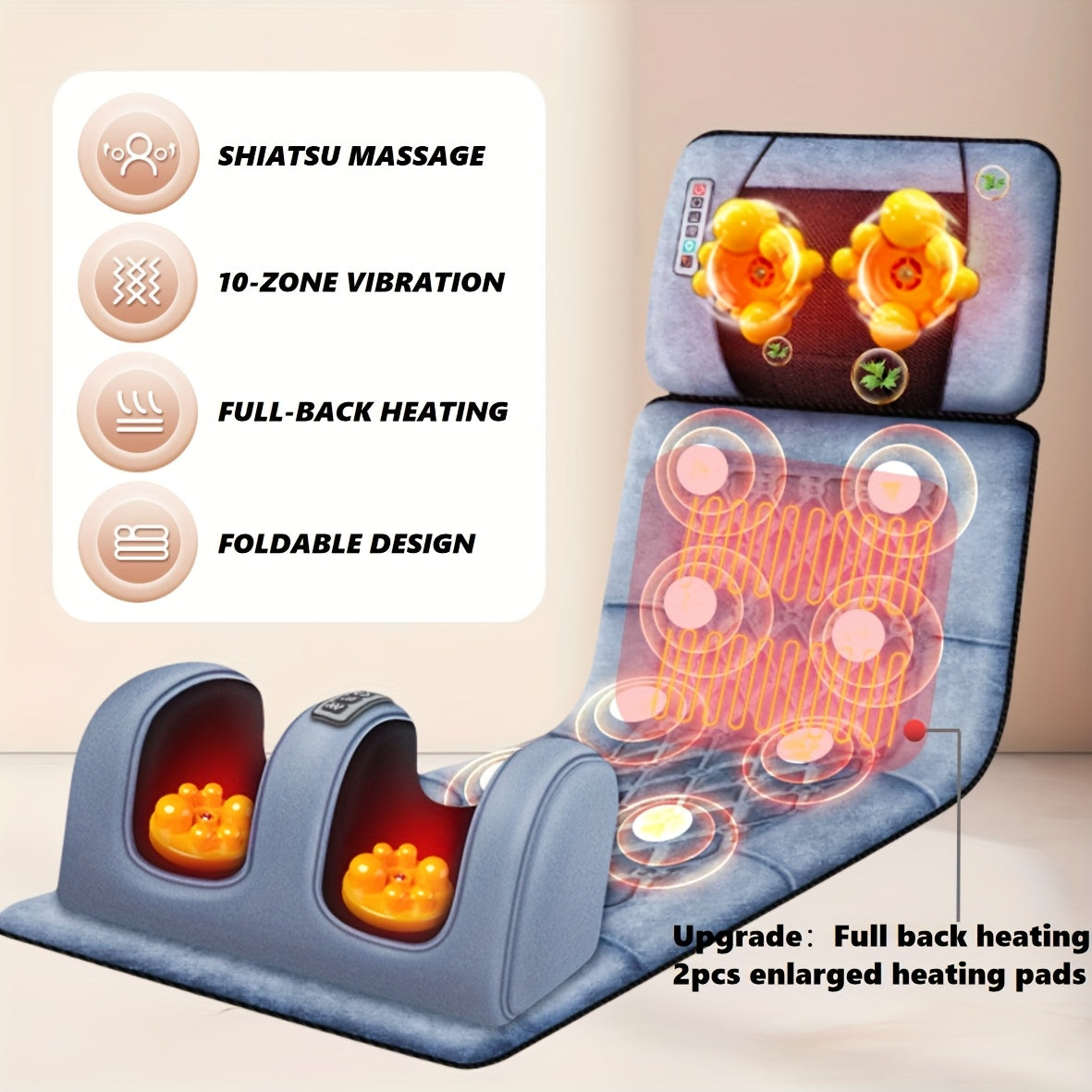 Full Body Massage Pad, Shoulder, Neck, Waist, Back, Legs Full Coverage Massage, Using Fabric, Removable Neck Massage Pillow, The Best Gift for Your Family, Foldable Storage, Large Heating Pad