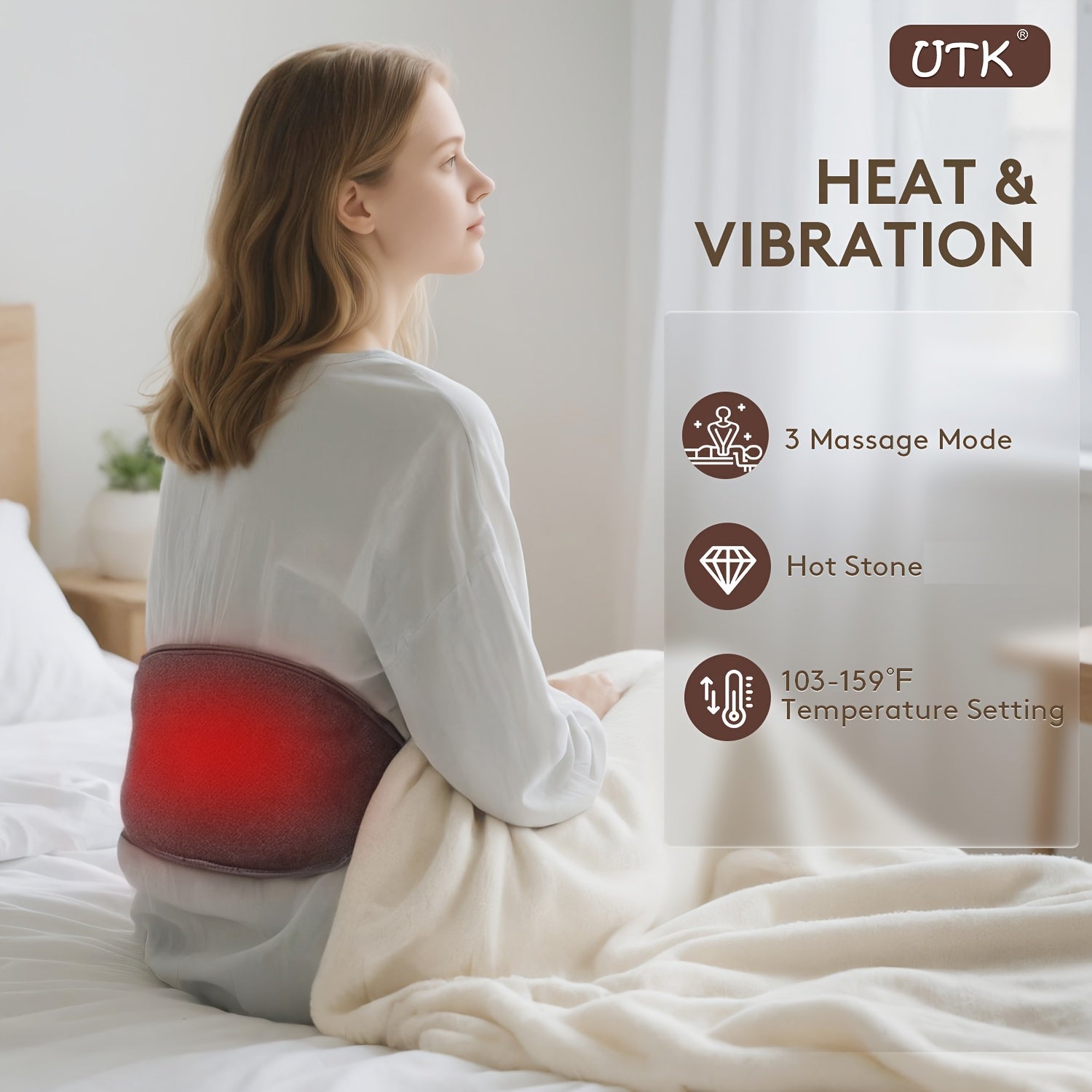 UTK Stone Heating & Pad for Lower - Adjustable 103-159°F Temperature & 3-Level Vibration, USB-Powered Heating Belt for Waist, Lumbar, Abdomen - Professional Grade, Ideal Gift, Ergonomic Design | Textured Surface, Massager