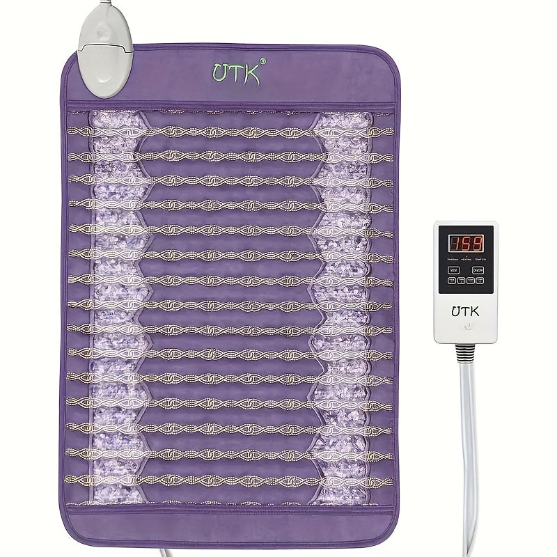 UTK 24" x 16" Large Back Heating Pad with Auto Shut-Off & Portable Storage Bag - Soft Light Beige-Friendly Fabric, Purple - for Yoga, Meditation, Home Use - Thoughtful Gift for Parents, Back Heating Pad for Back, Meditation Accessory, Elegant Design,