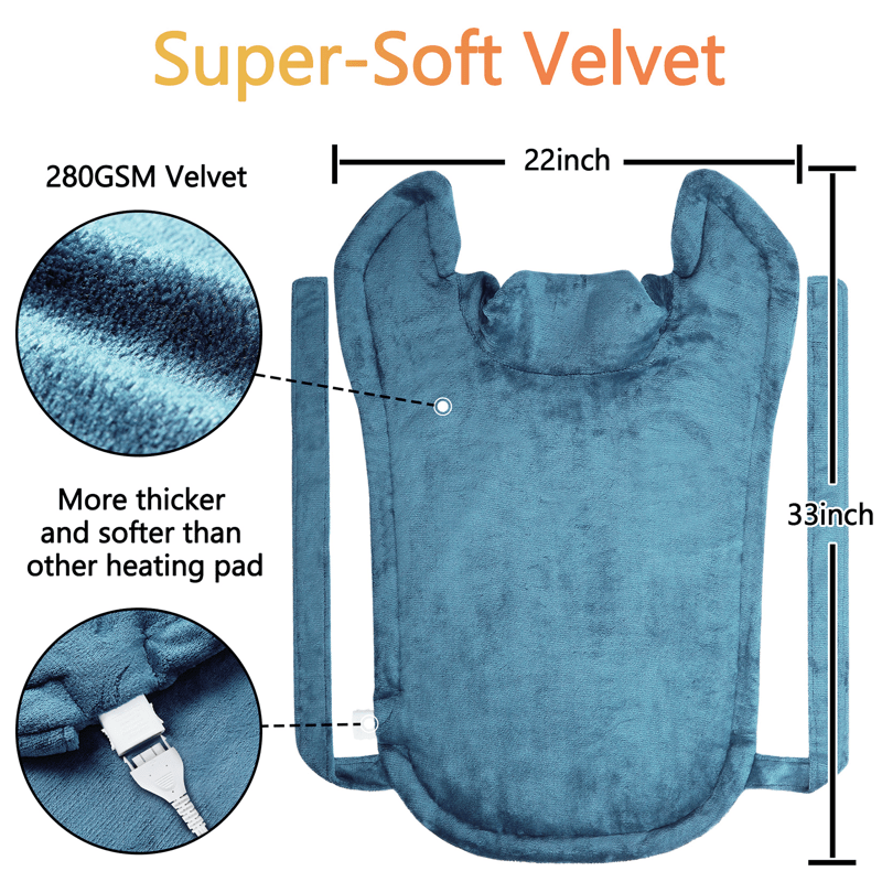 Large Weighted Heating Pad for Neck and Shoulders - Fast Heating, 4 Temperature Settings, Auto Shut Off, Full Body Back Pain Relief, Electric Heating Pad, Grey, 33"x22