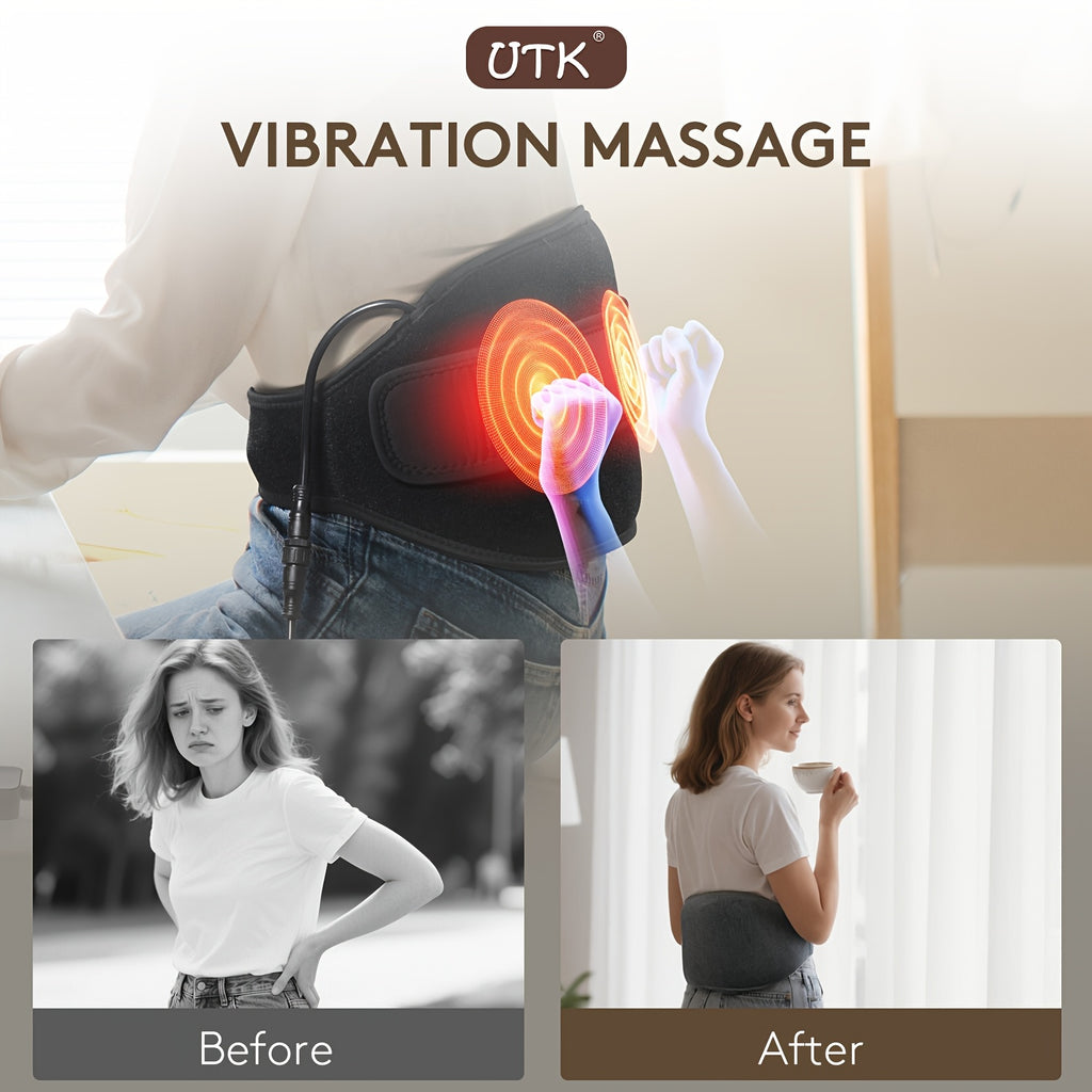 UTK Stone Heating & Pad for Lower - Adjustable 103-159°F Temperature & 3-Level Vibration, USB-Powered Heating Belt for Waist, Lumbar, Abdomen - Professional Grade, Ideal Gift, Ergonomic Design | Textured Surface, Massager