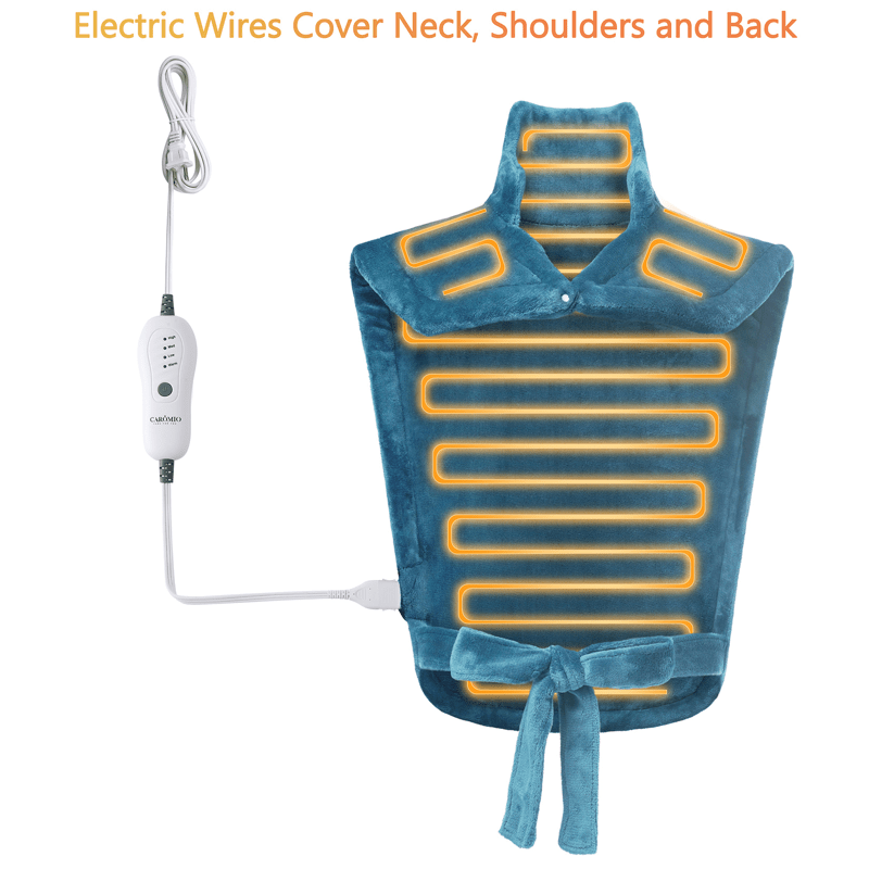 Large Weighted Heating Pad for Neck and Shoulders - Fast Heating, 4 Temperature Settings, Auto Shut Off, Full Body Back Pain Relief, Electric Heating Pad, Grey, 33"x22
