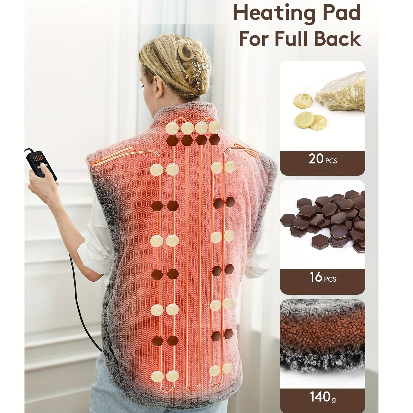 UTK Heating Pad For Neck And Shoulders And Back, For Full Back, Adjustable Time And Temperature Settings, Up To 159°F, 31.5'' X 24'', Birthday Gift For Women And Men Mom And Dad