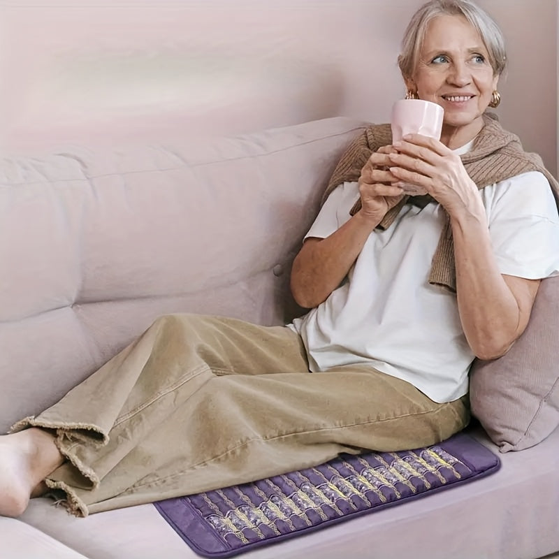 UTK 24" x 16" Large Back Heating Pad with Auto Shut-Off & Portable Storage Bag - Soft Light Beige-Friendly Fabric, Purple - for Yoga, Meditation, Home Use - Thoughtful Gift for Parents, Back Heating Pad for Back, Meditation Accessory, Elegant Design,