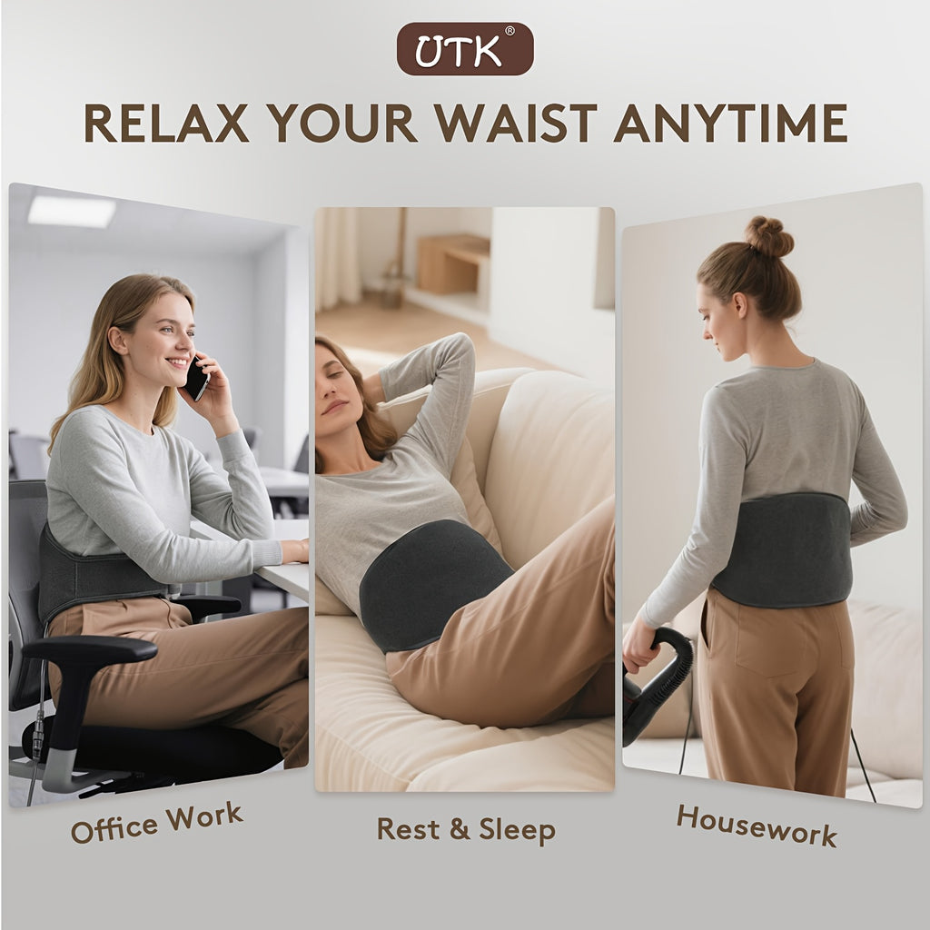 UTK Stone Heating & Pad for Lower - Adjustable 103-159°F Temperature & 3-Level Vibration, USB-Powered Heating Belt for Waist, Lumbar, Abdomen - Professional Grade, Ideal Gift, Ergonomic Design | Textured Surface, Massager
