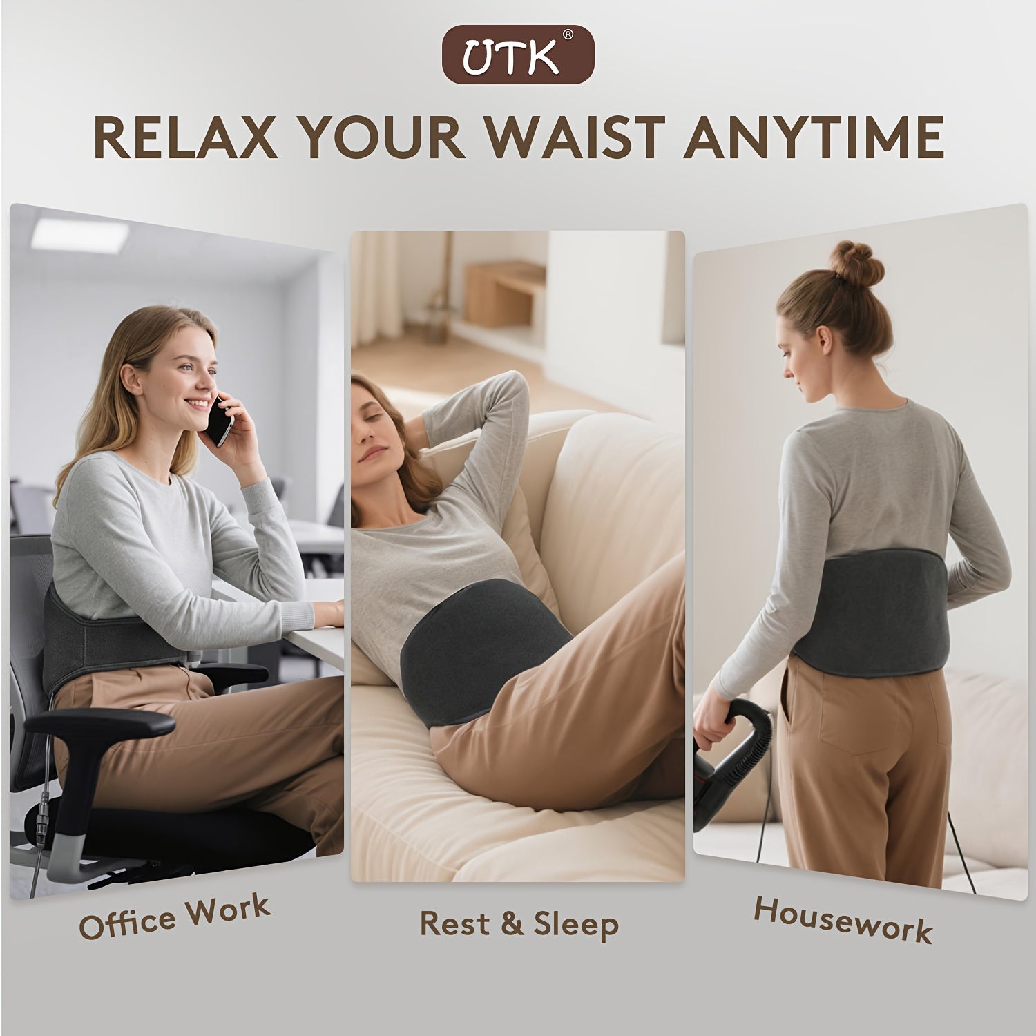 UTK Stone Heating & Pad for Lower - Adjustable 103-159°F Temperature & 3-Level Vibration, USB-Powered Heating Belt for Waist, Lumbar, Abdomen - Professional Grade, Ideal Gift, Ergonomic Design | Textured Surface, Massager